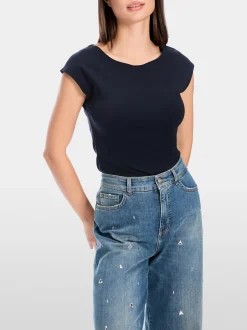 Marc Cain Shirts & Tops-BASIC-SHIRT MIT WEITEM AUSSCHNITT midnight blue