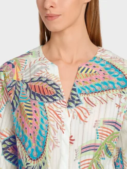 Marc Cain Kleider-BAUMWOLLKLEID MIT FANCY BLATTMOTIV white