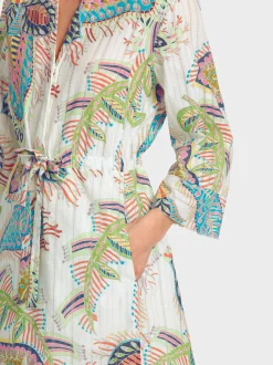 Marc Cain Kleider-BAUMWOLLKLEID MIT FANCY BLATTMOTIV white
