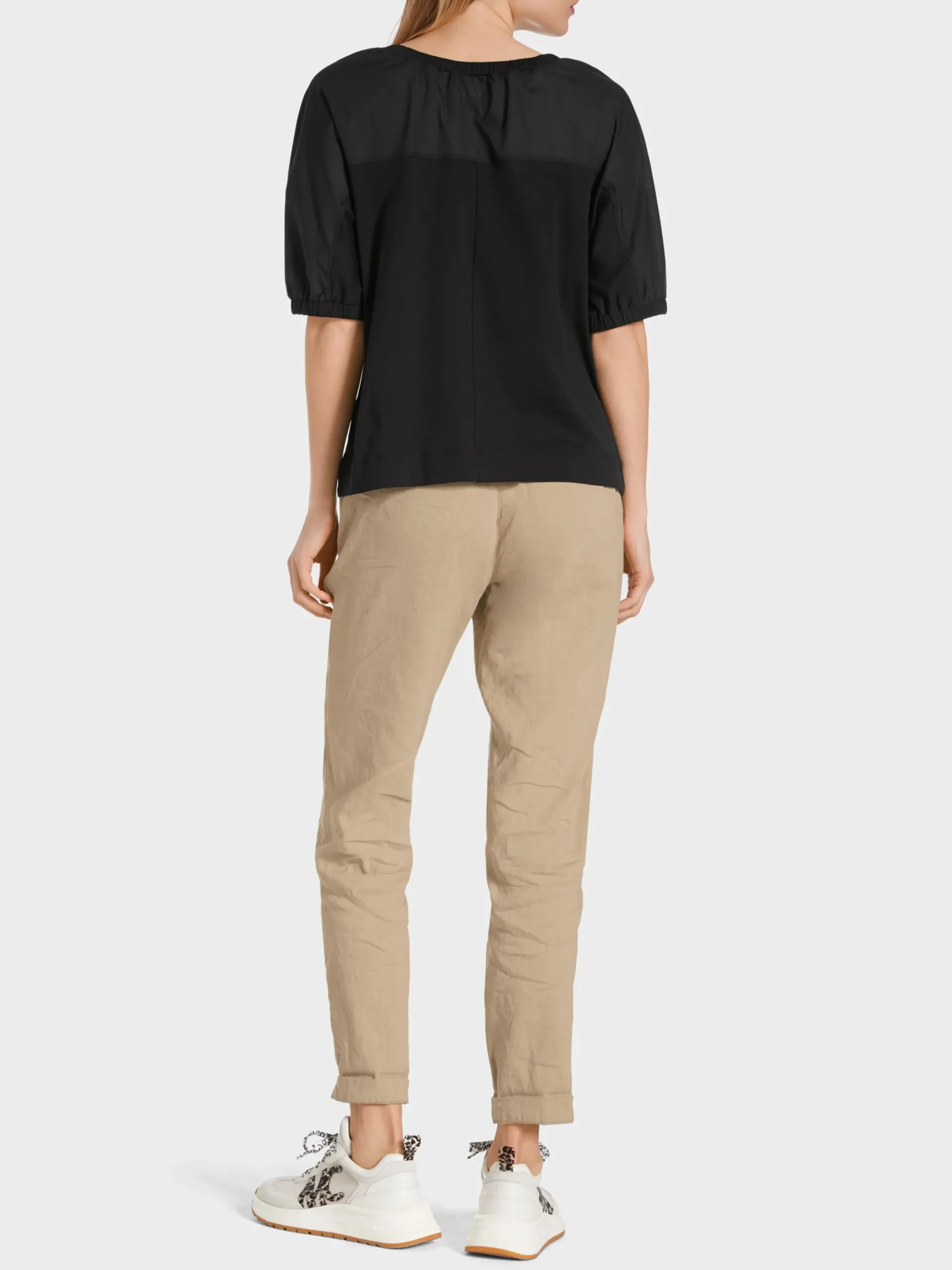 Marc Cain Shirts & Tops-BAUMWOLL-T-SHIRT IM MATERIALMIX black