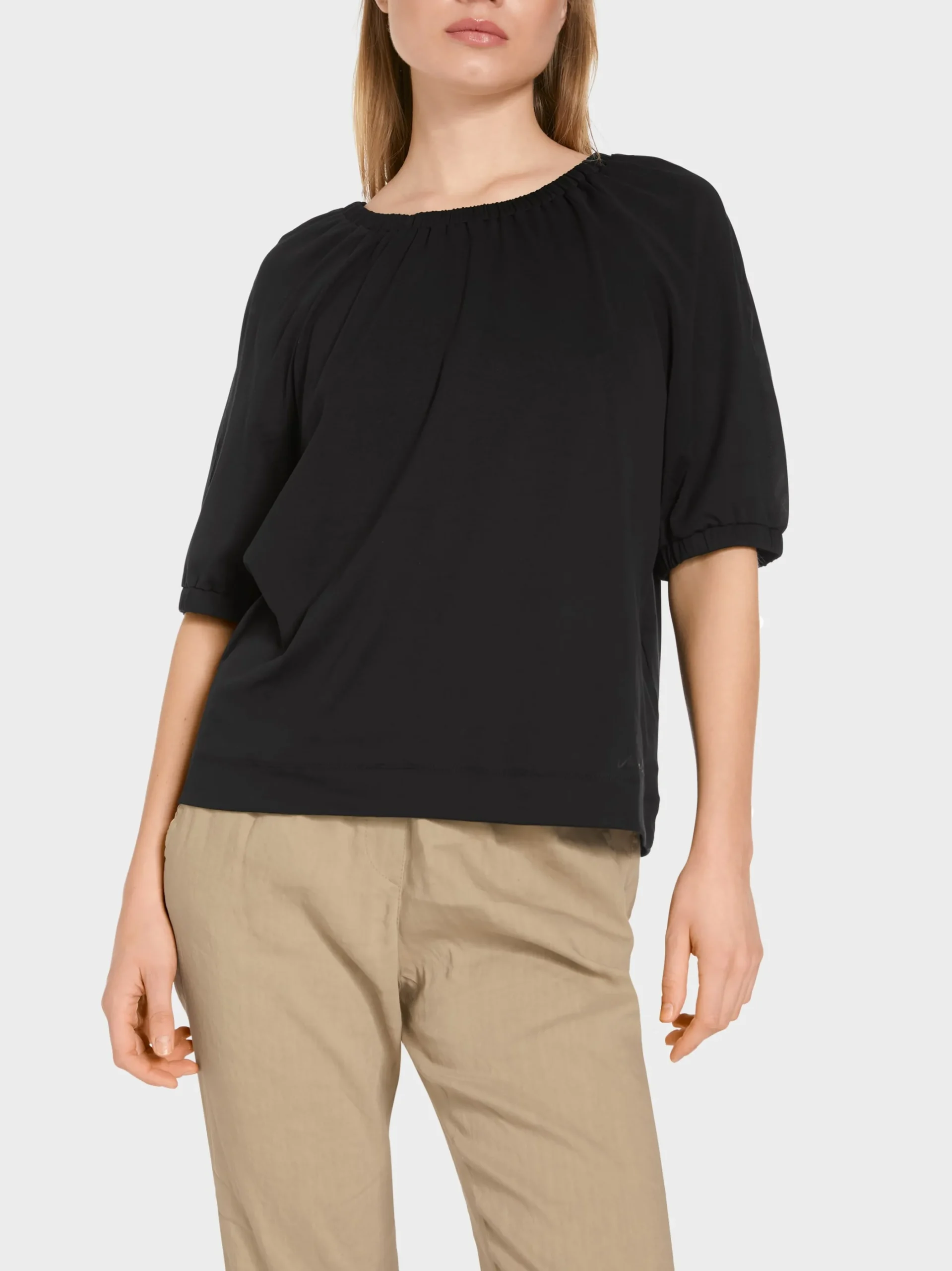 Marc Cain Shirts & Tops-BAUMWOLL-T-SHIRT IM MATERIALMIX black