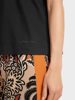 Marc Cain Shirts & Tops-BAUMWOLL-T-SHIRT MIT LOCHSTICKEREI black