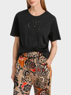 Marc Cain Shirts & Tops-BAUMWOLL-T-SHIRT MIT LOCHSTICKEREI black