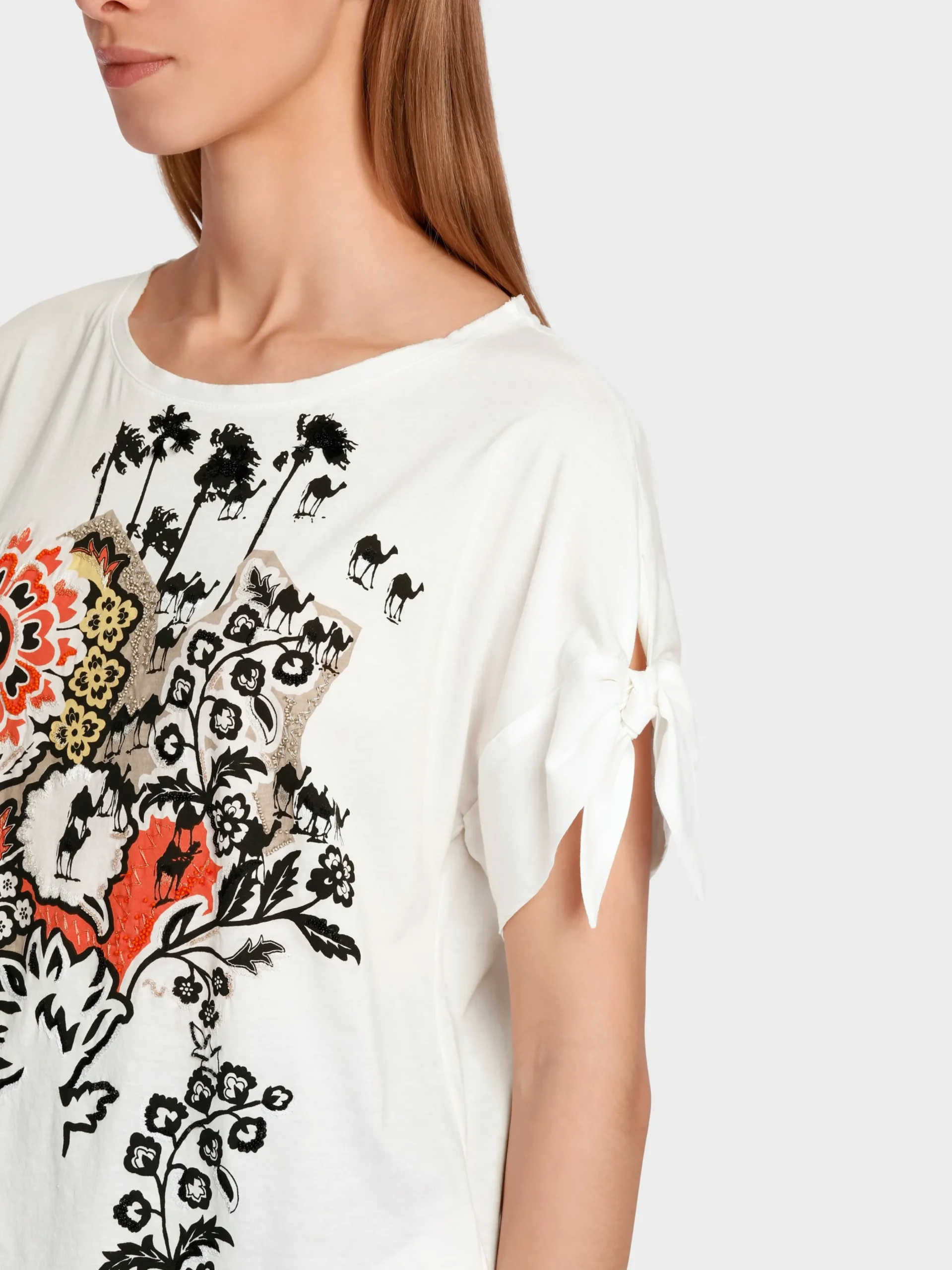 Marc Cain Shirts & Tops-BAUMWOLL-T-SHIRT MIT MATERIALMIX off-white