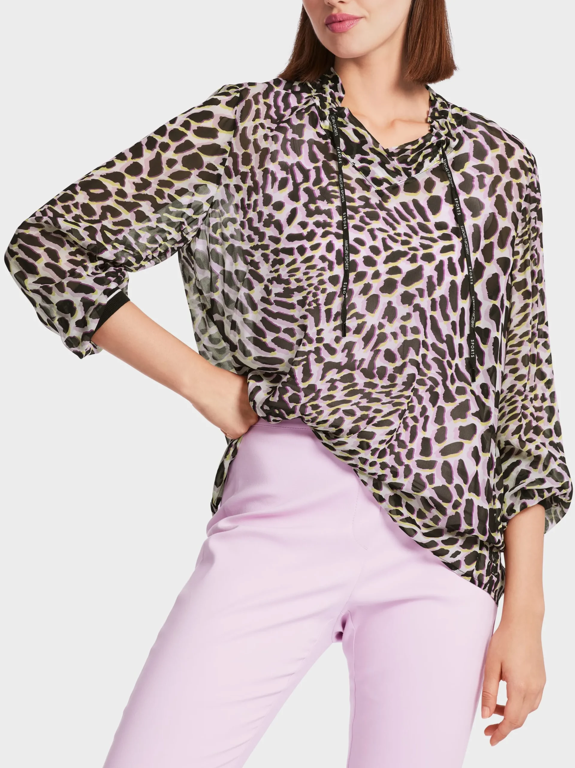 Marc Cain Blusen & Tuniken-BEDRUCKTE BLUSE AUS VISKOSECRÊPE bright pink lavender