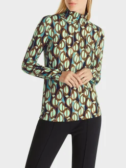 Marc Cain Shirts & Tops-BEDRUCKTER ROLLKRAGEN-PULLOVER soft malachite