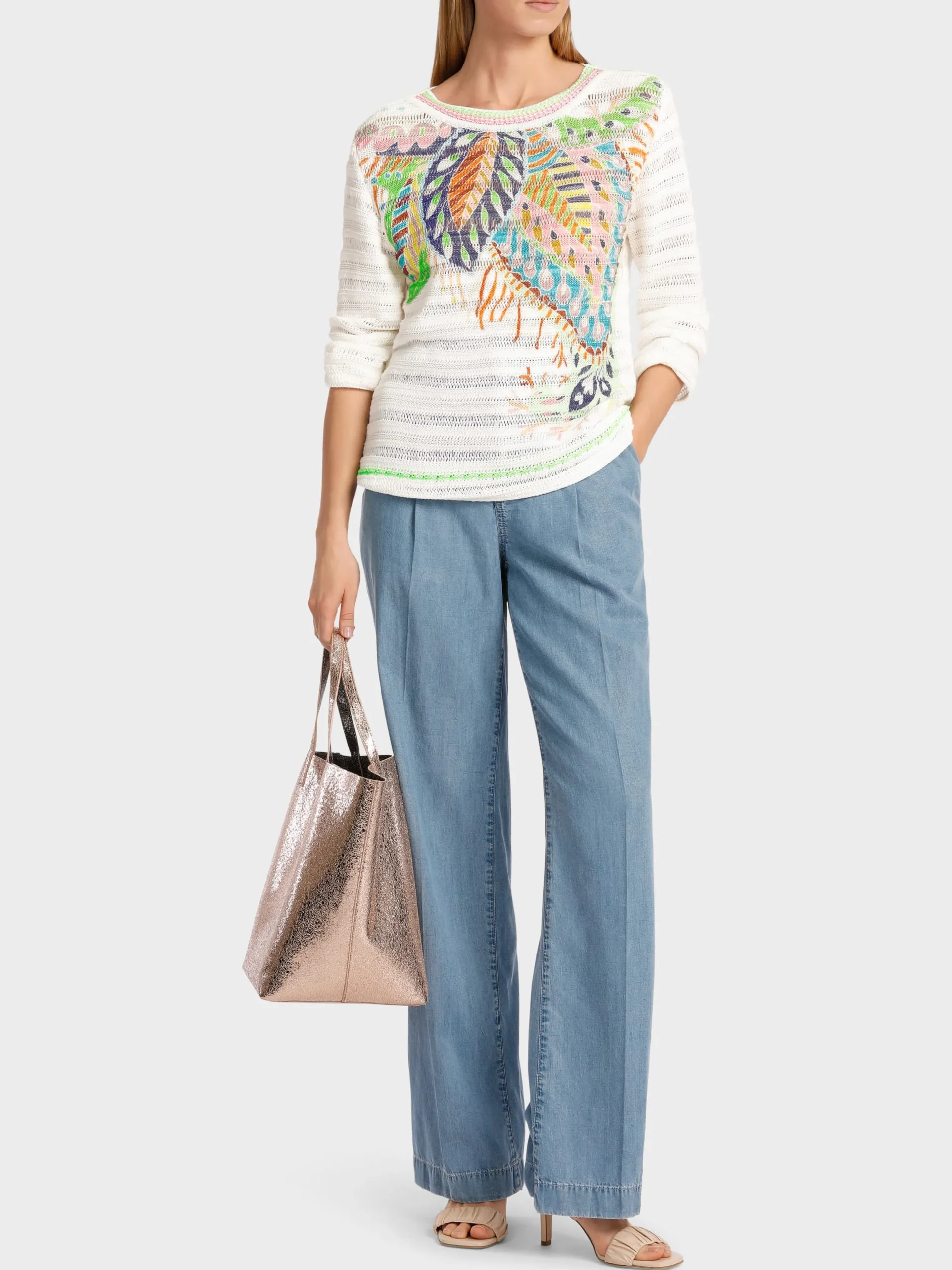 Marc Cain Pullover & Sweatshirts|Strick-BEDRUCKTER SWEATER KNITTED IN GERMANY off-white