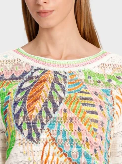 Marc Cain Pullover & Sweatshirts|Strick-BEDRUCKTER SWEATER KNITTED IN GERMANY off-white