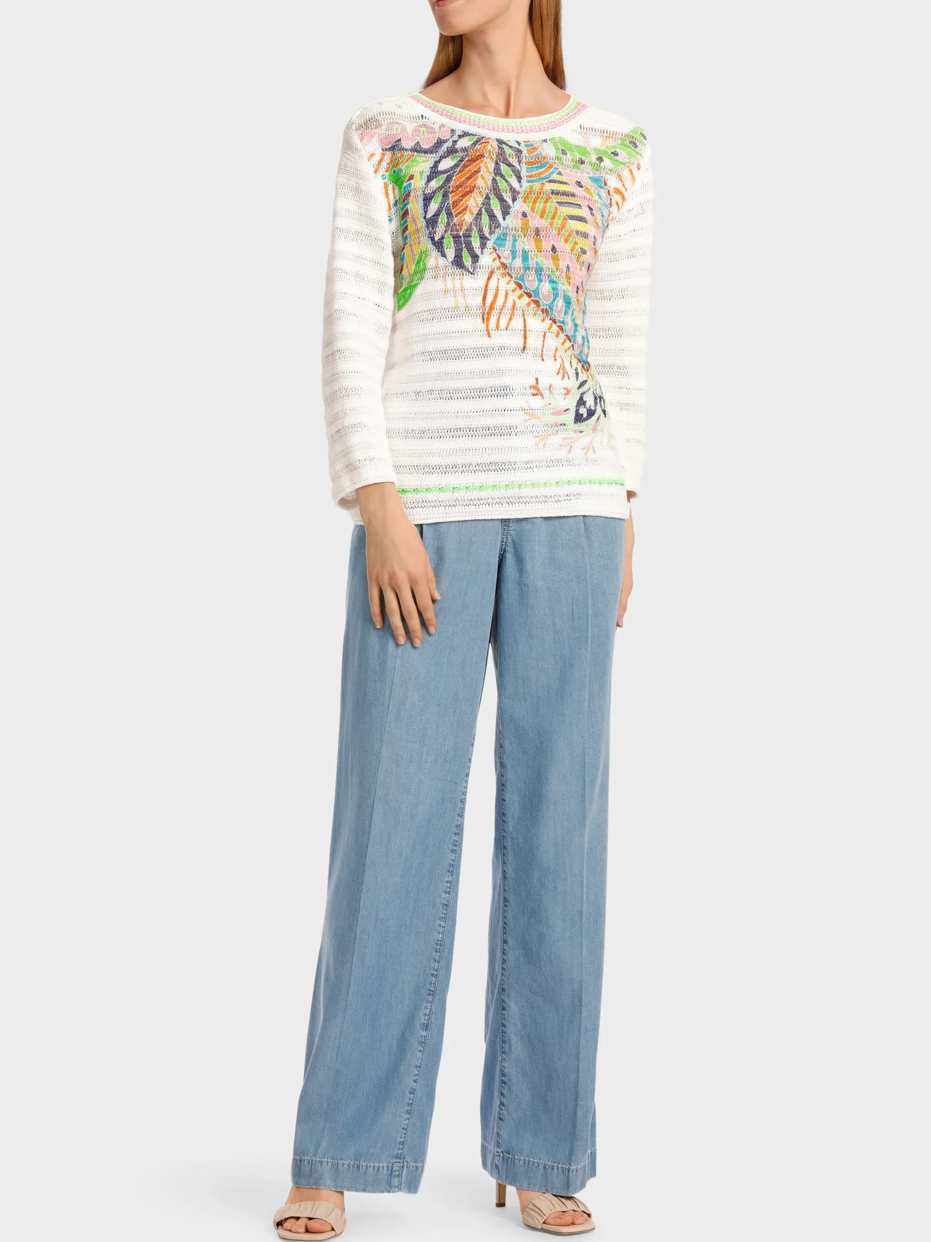 Marc Cain Pullover & Sweatshirts|Strick-BEDRUCKTER SWEATER KNITTED IN GERMANY off-white