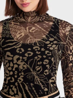 Marc Cain Shirts & Tops-BEDRUCKTES LONGSLEEVE MIT ROLLKRAGEN black