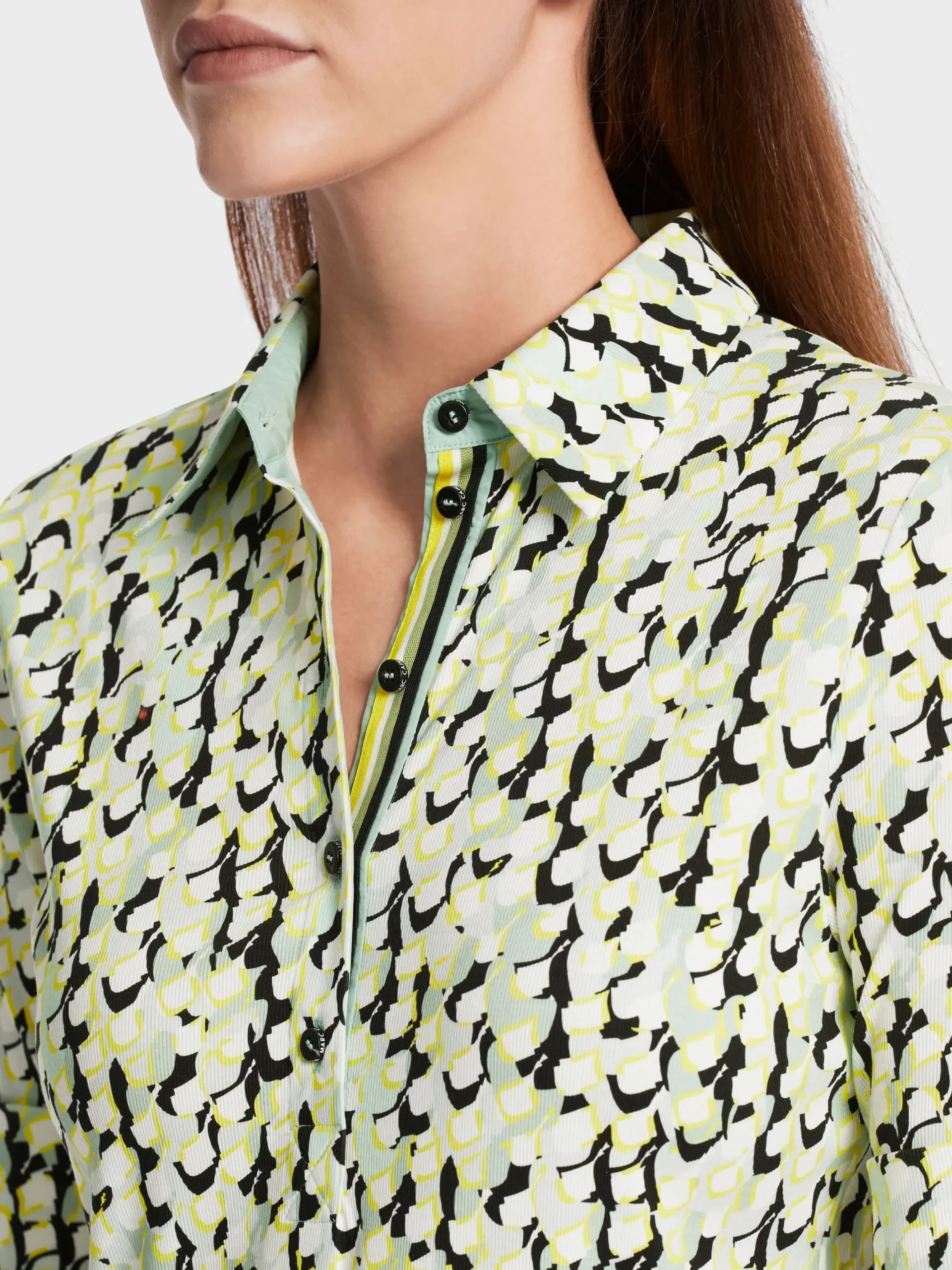 Marc Cain Shirts & Tops-BEDRUCKTES POLO SHIRT AUS BAUMWOLLRIPP soft sage