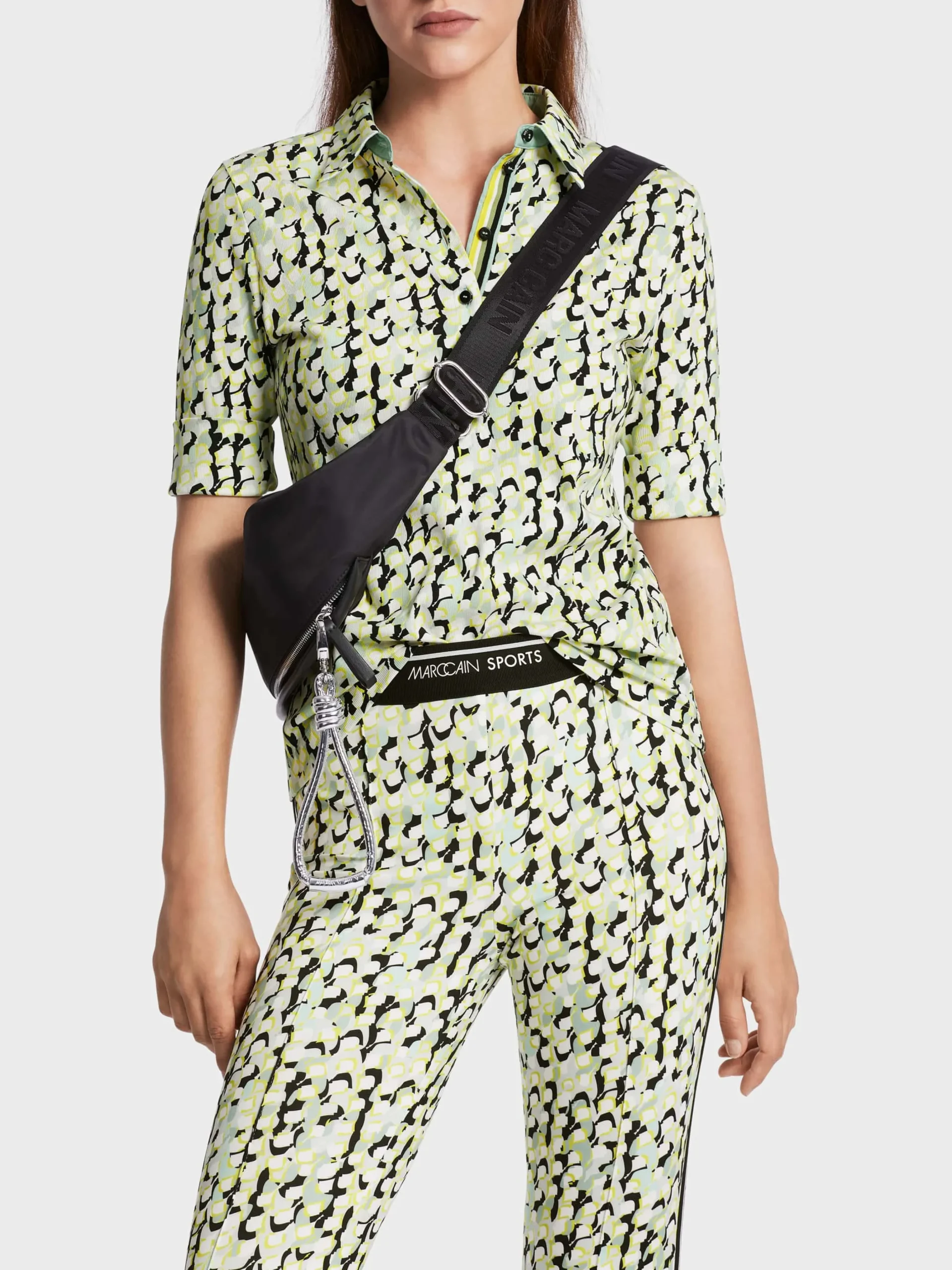 Marc Cain Shirts & Tops-BEDRUCKTES POLO SHIRT AUS BAUMWOLLRIPP soft sage
