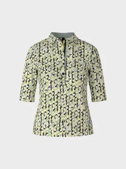 Marc Cain Shirts & Tops-BEDRUCKTES POLO SHIRT AUS BAUMWOLLRIPP soft sage