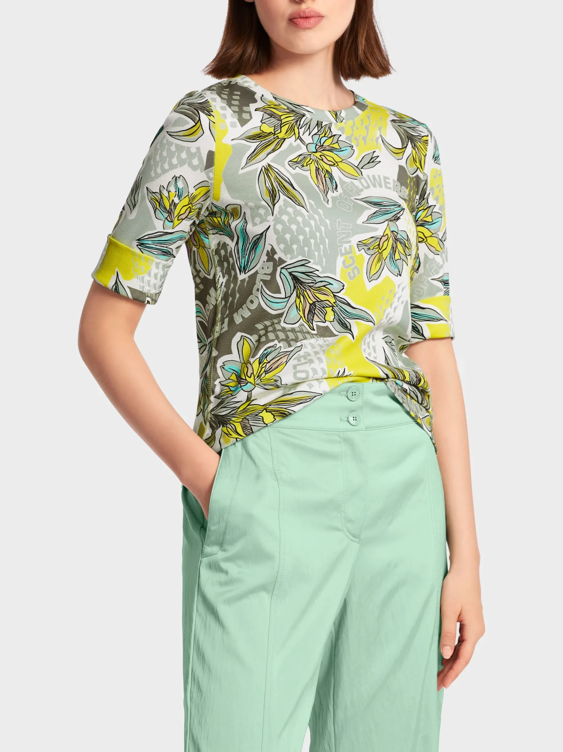 Marc Cain Shirts & Tops-BEDRUCKTES T-SHIRT MIT 3/4-ÄRMEL soft sage