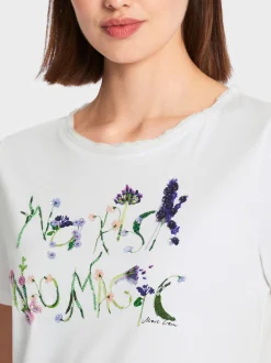 Marc Cain Shirts & Tops-BESTICKTES T-SHIRT white