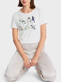 Marc Cain Shirts & Tops-BESTICKTES T-SHIRT white