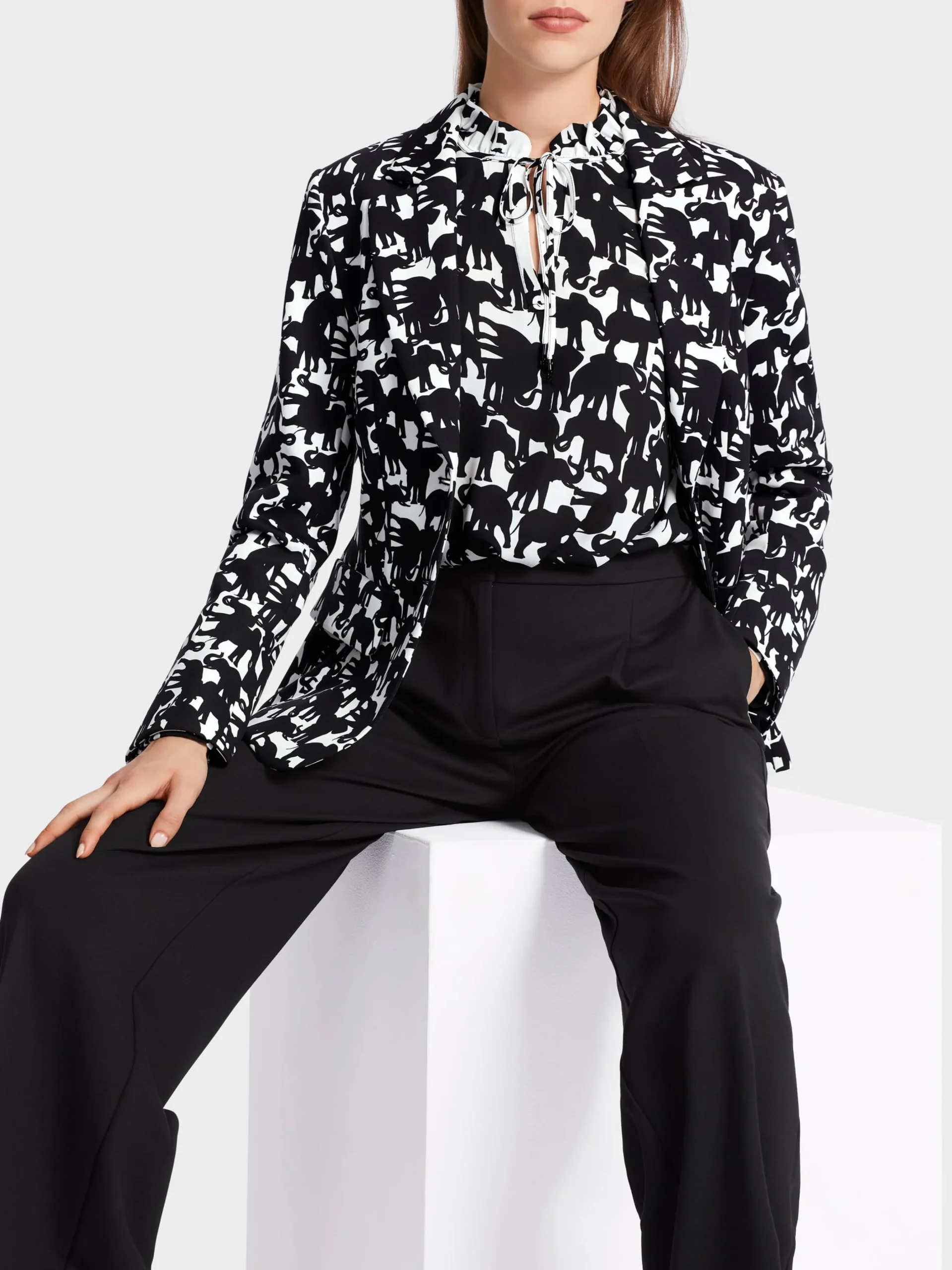 Marc Cain Blazer|Hosenanzüge-BLAZER MIT ELEFANTEN-MOTIV black and white