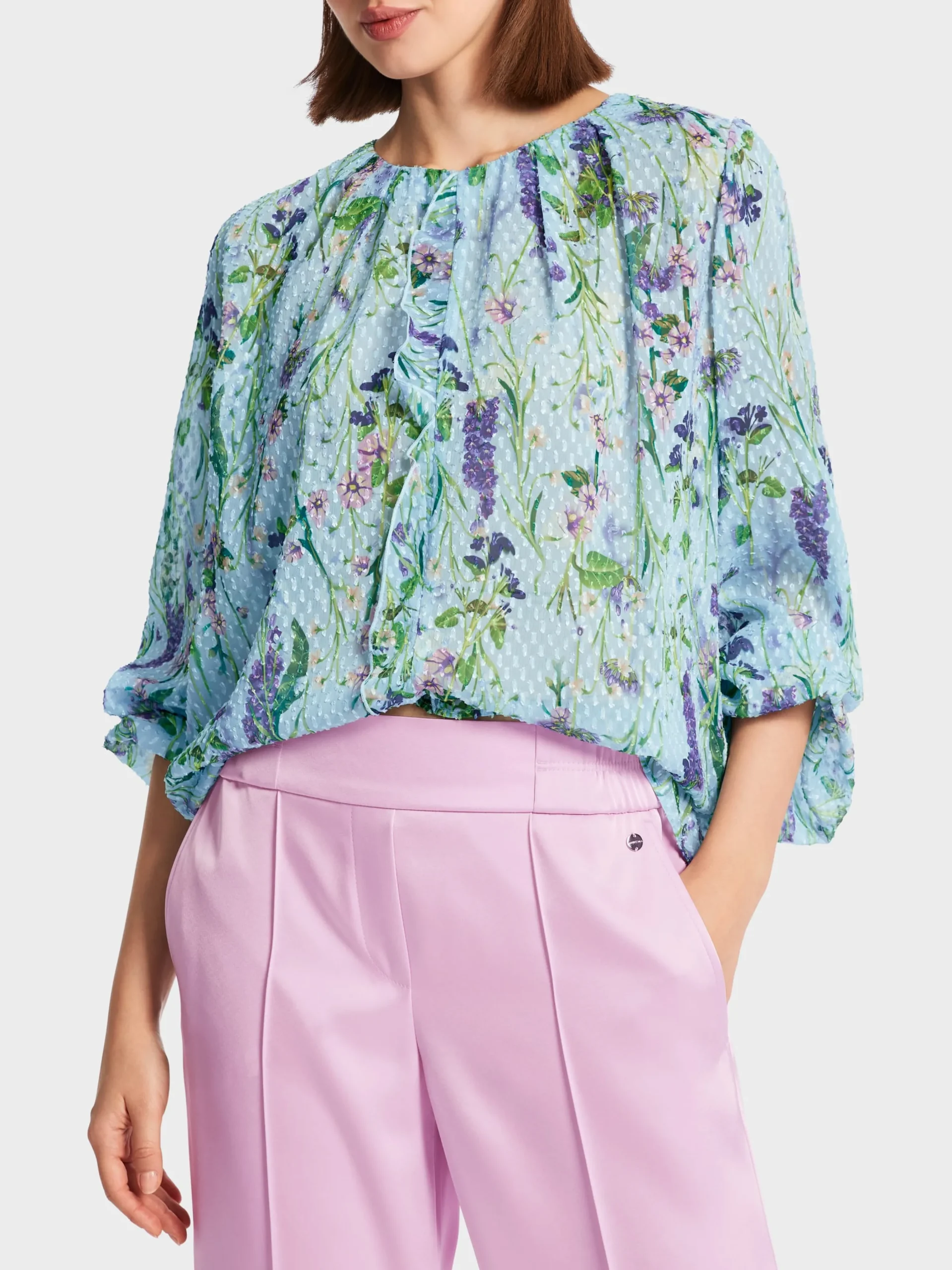 Marc Cain Blusen & Tuniken-BLUSE IM BLUMEN-DESSIN soft summer sky