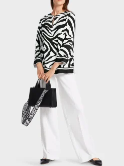 Marc Cain Blusen & Tuniken-BLUSE IM ZEBRA-PRINT white and black