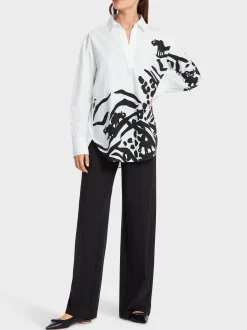 Marc Cain Blusen & Tuniken-BLUSE MIT ELEFANTEN-PRINT white and black