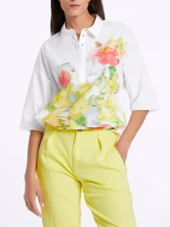 Marc Cain Blusen & Tuniken|Shirts & Tops-BLUSE MIT PLATZIERTEM PRINT white