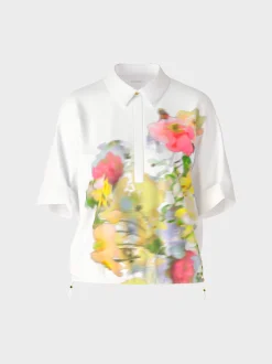 Marc Cain Blusen & Tuniken|Shirts & Tops-BLUSE MIT PLATZIERTEM PRINT white