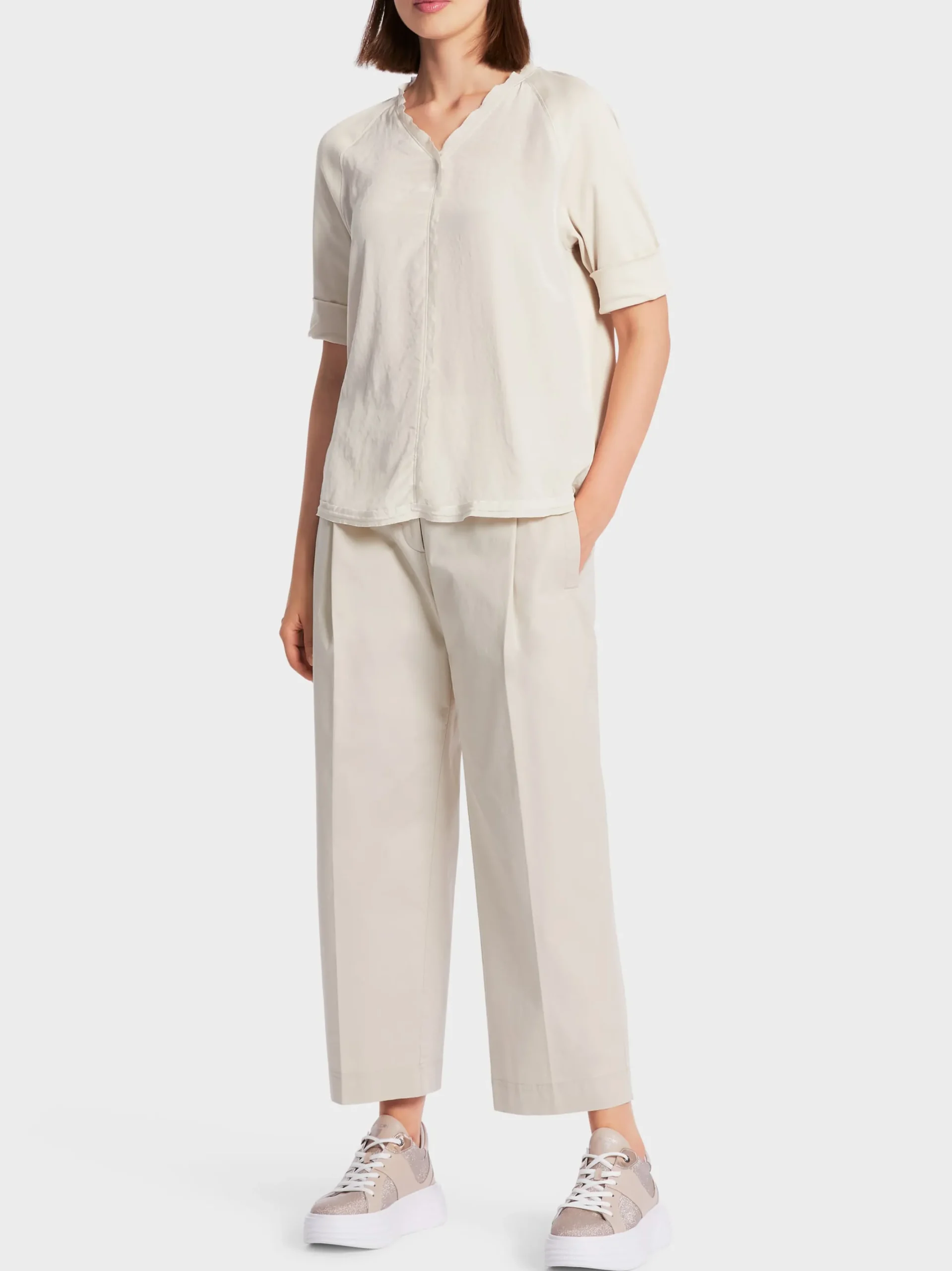 Marc Cain Blusen & Tuniken|Shirts & Tops-BLUSE MIT RAGLAN UND A-LINIE soft moon rock