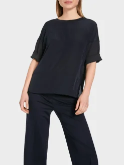 Marc Cain Blusen & Tuniken|Shirts & Tops-BLUSENSHIRT AUS MATERIALMIX midnight blue