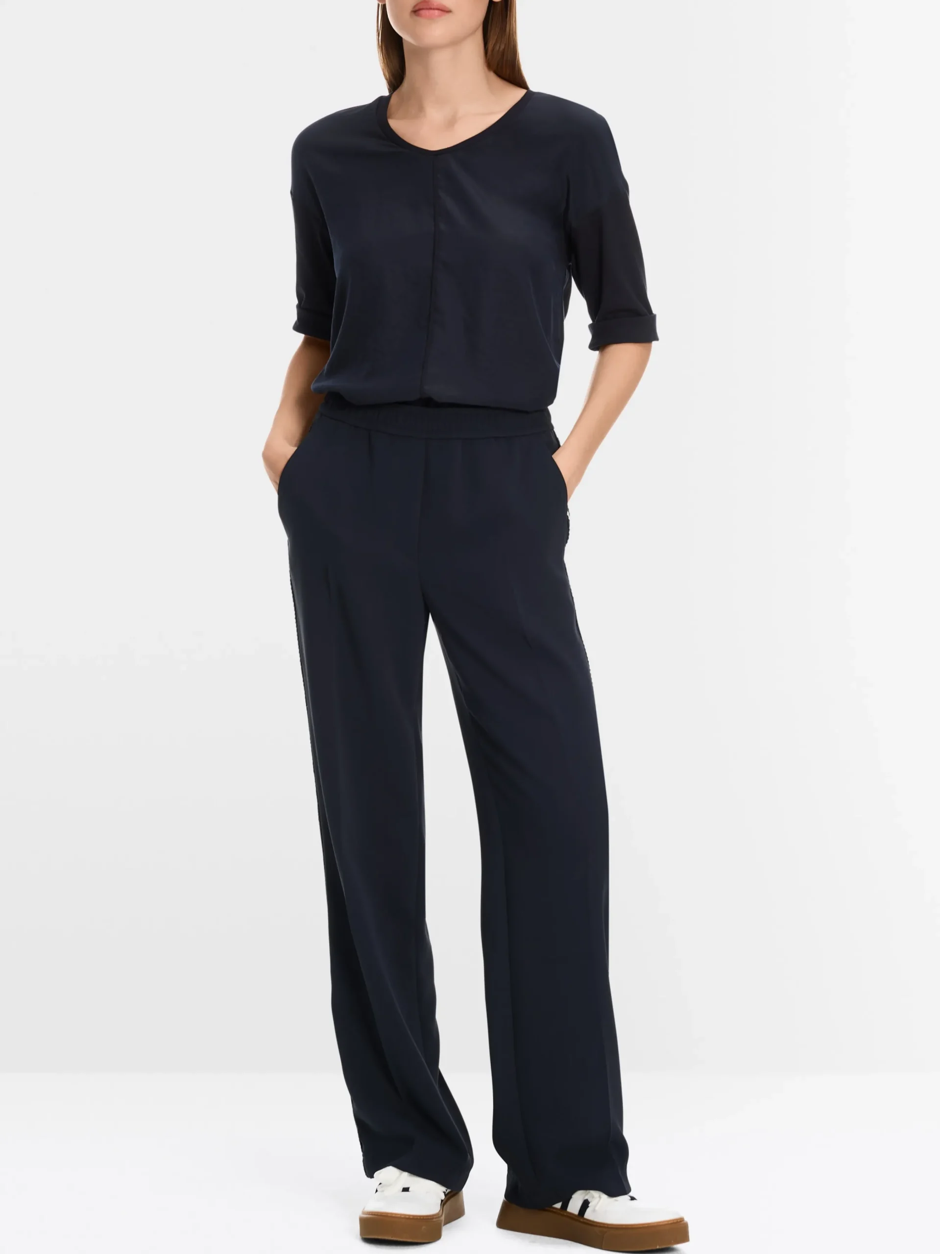 Marc Cain Blusen & Tuniken|Shirts & Tops-BLUSENSHIRT AUS MATERIAL-MIX midnight blue