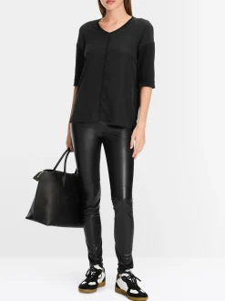 Marc Cain Blusen & Tuniken|Shirts & Tops-BLUSENSHIRT AUS MATERIAL-MIX black
