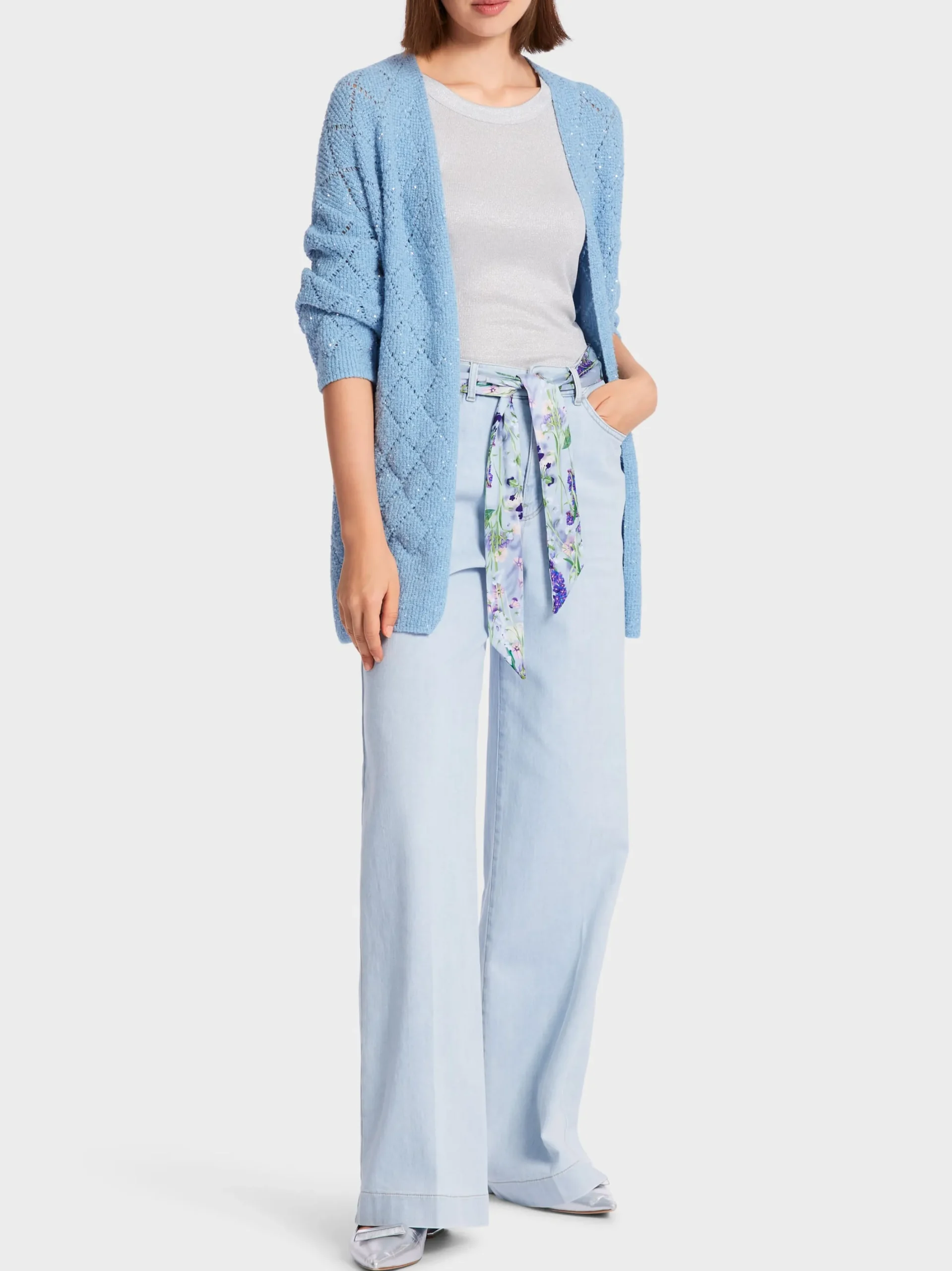 Marc Cain Jacken|Strick-CARDIGAN IN DEUTSCHLAND GESTRICKT soft summer sky