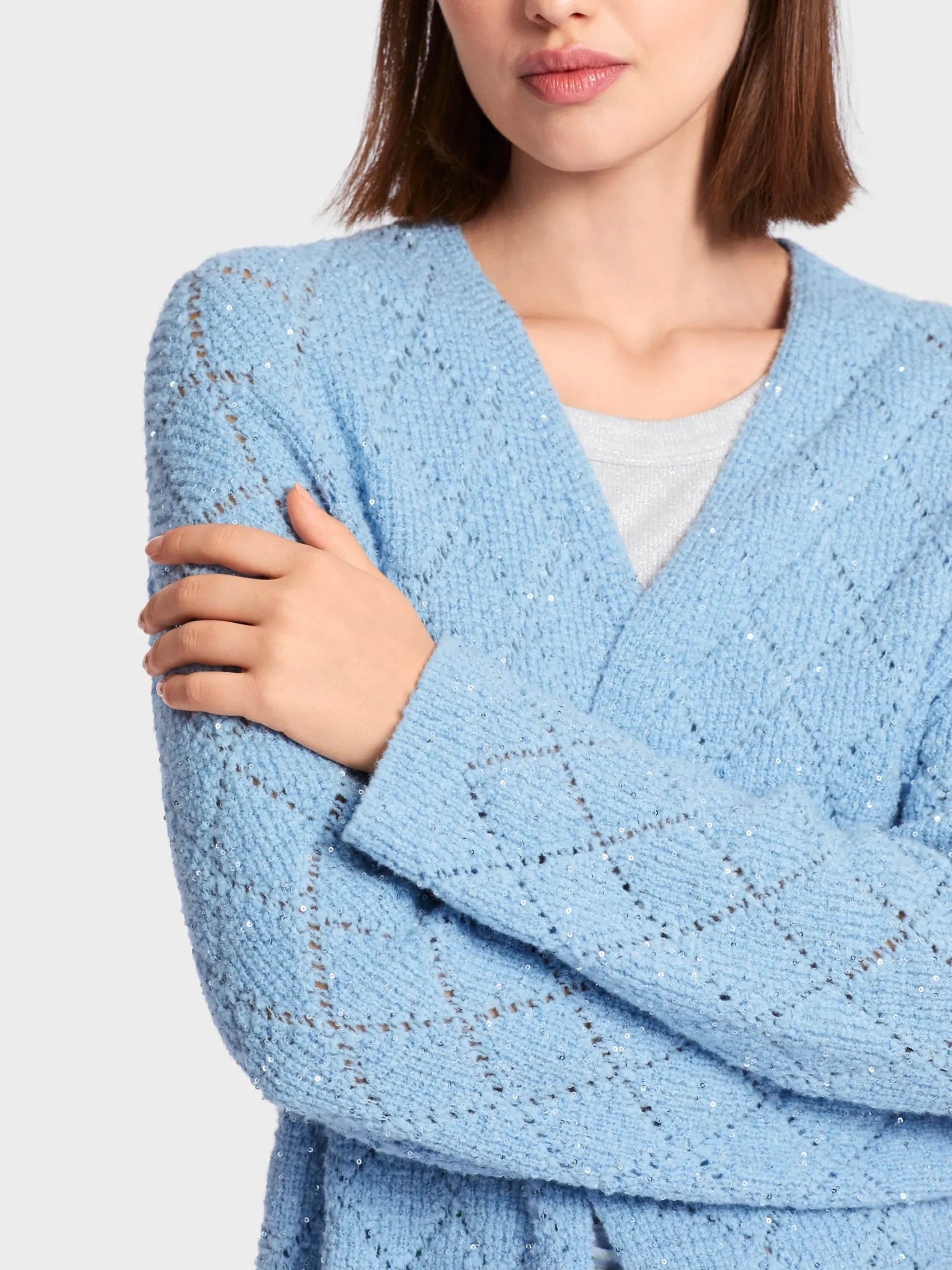 Marc Cain Jacken|Strick-CARDIGAN IN DEUTSCHLAND GESTRICKT soft summer sky