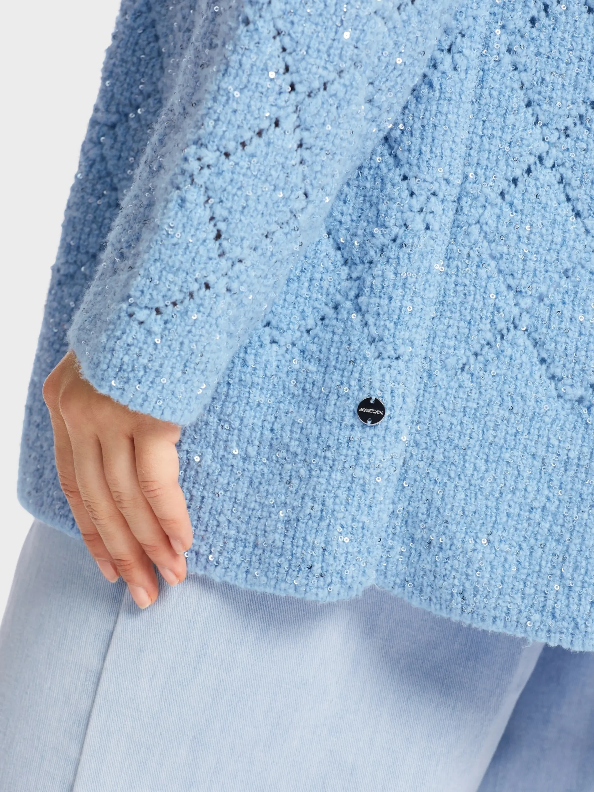 Marc Cain Jacken|Strick-CARDIGAN IN DEUTSCHLAND GESTRICKT soft summer sky