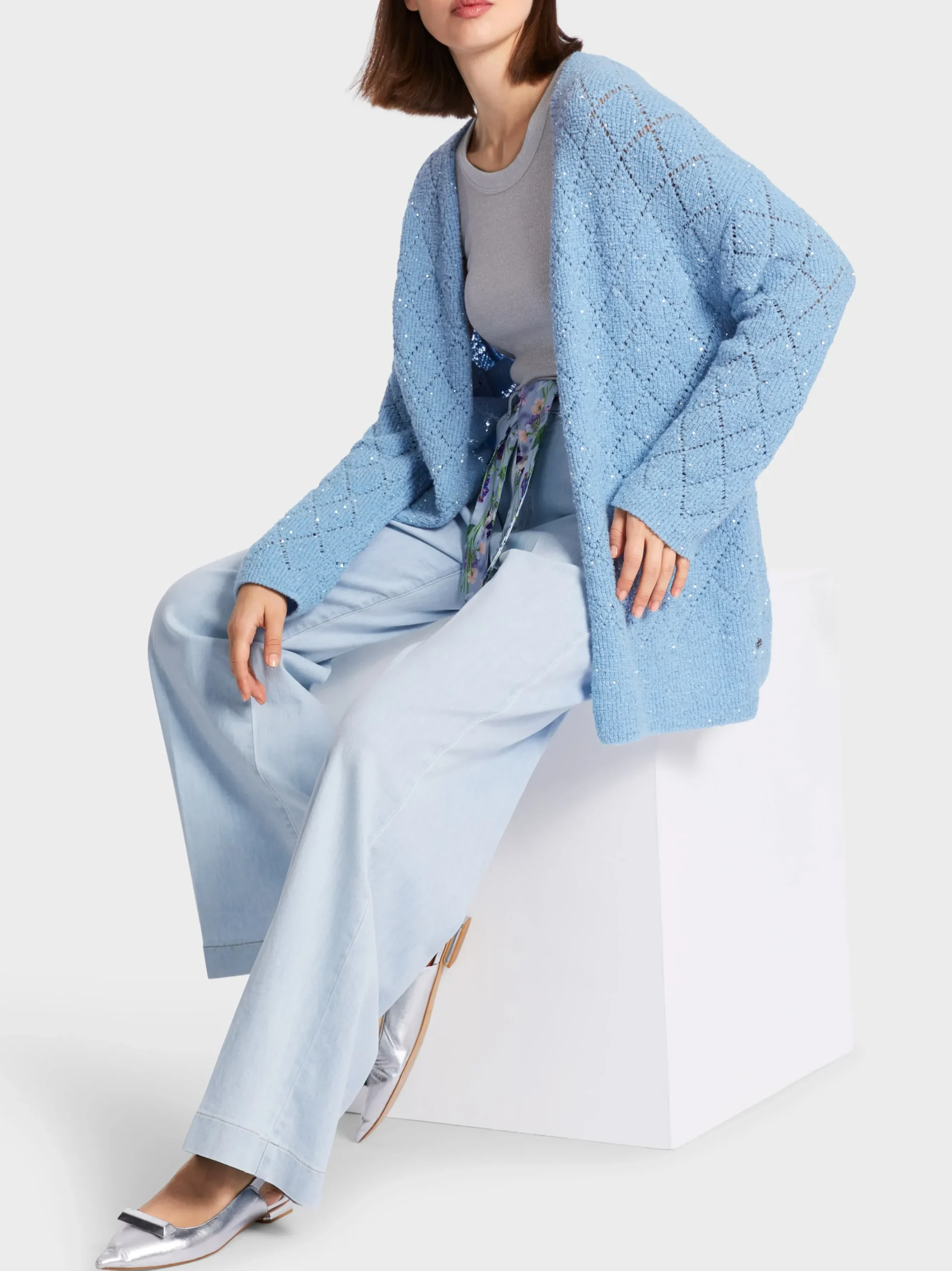 Marc Cain Jacken|Strick-CARDIGAN IN DEUTSCHLAND GESTRICKT soft summer sky