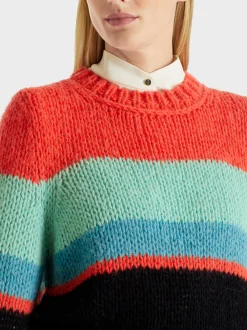 Marc Cain Pullover & Sweatshirts|Strick-COLOR-BLOCKING-PULLI KNITTED IN GERMANY deep tourmaline