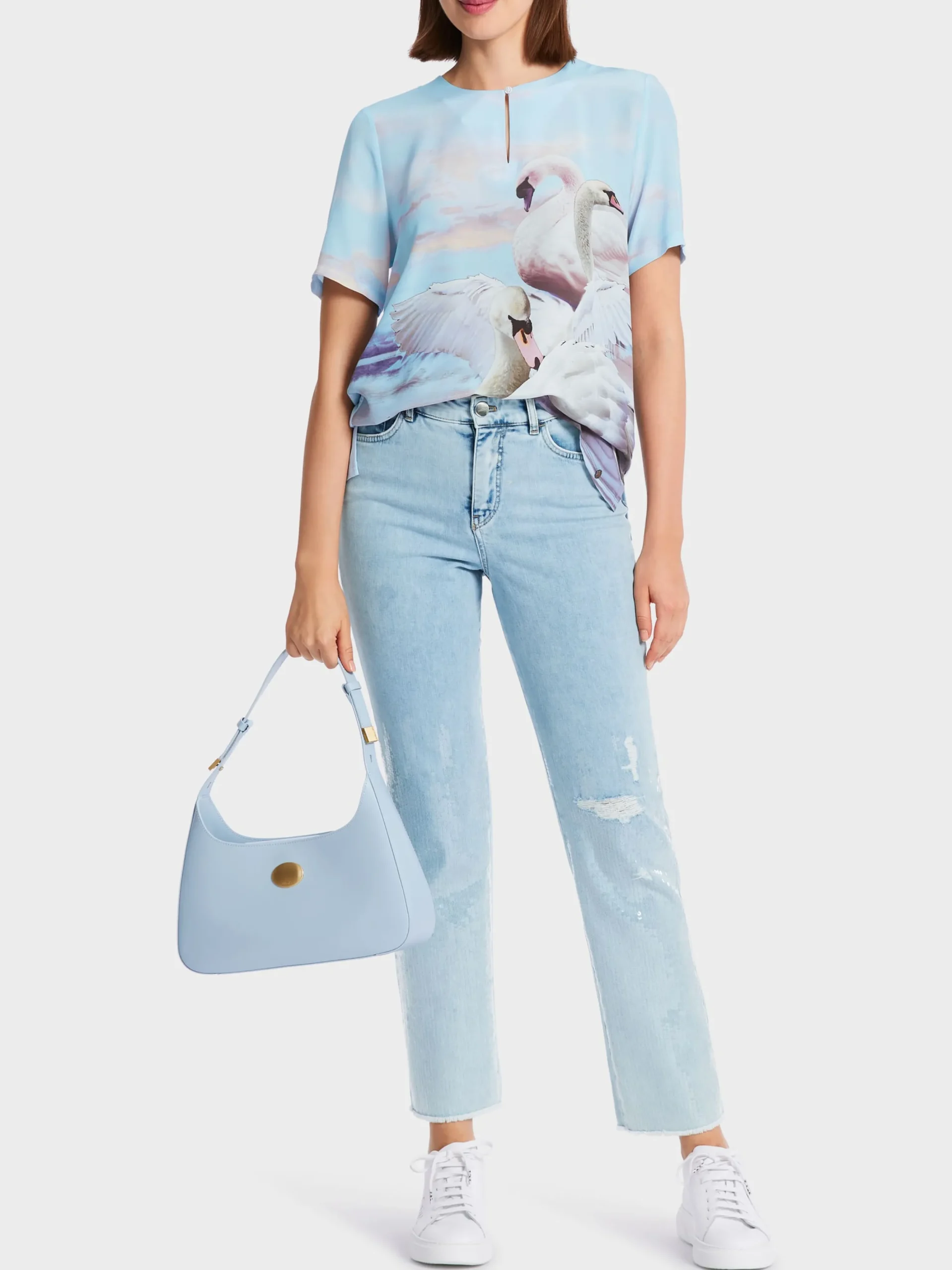 Marc Cain Blusen & Tuniken|Shirts & Tops-EDEL GLÄNZENDES BLUSENSHIRT MIT SEIDE soft summer sky
