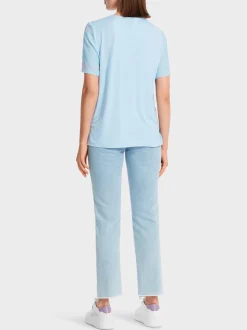 Marc Cain Blusen & Tuniken|Shirts & Tops-EDEL GLÄNZENDES BLUSENSHIRT MIT SEIDE soft summer sky