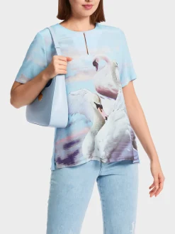 Marc Cain Blusen & Tuniken|Shirts & Tops-EDEL GLÄNZENDES BLUSENSHIRT MIT SEIDE soft summer sky