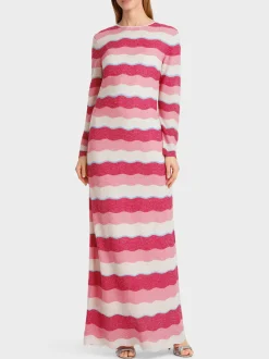 Marc Cain Kleider|Strick-FEINSTRICKKLEID IM WELLENMUSTER deep fuchsia