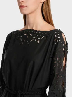 Marc Cain Kleider-FEMININES BAUMWOLLKLEID MIT SPITZE black