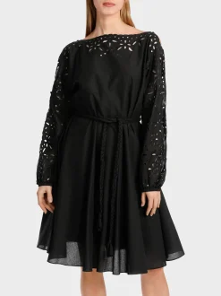 Marc Cain Kleider-FEMININES BAUMWOLLKLEID MIT SPITZE black