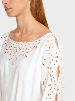 Marc Cain Kleider-FEMININES BAUMWOLLKLEID MIT SPITZE white