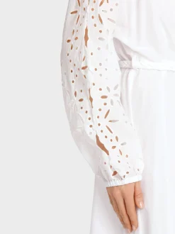 Marc Cain Kleider-FEMININES BAUMWOLLKLEID MIT SPITZE white