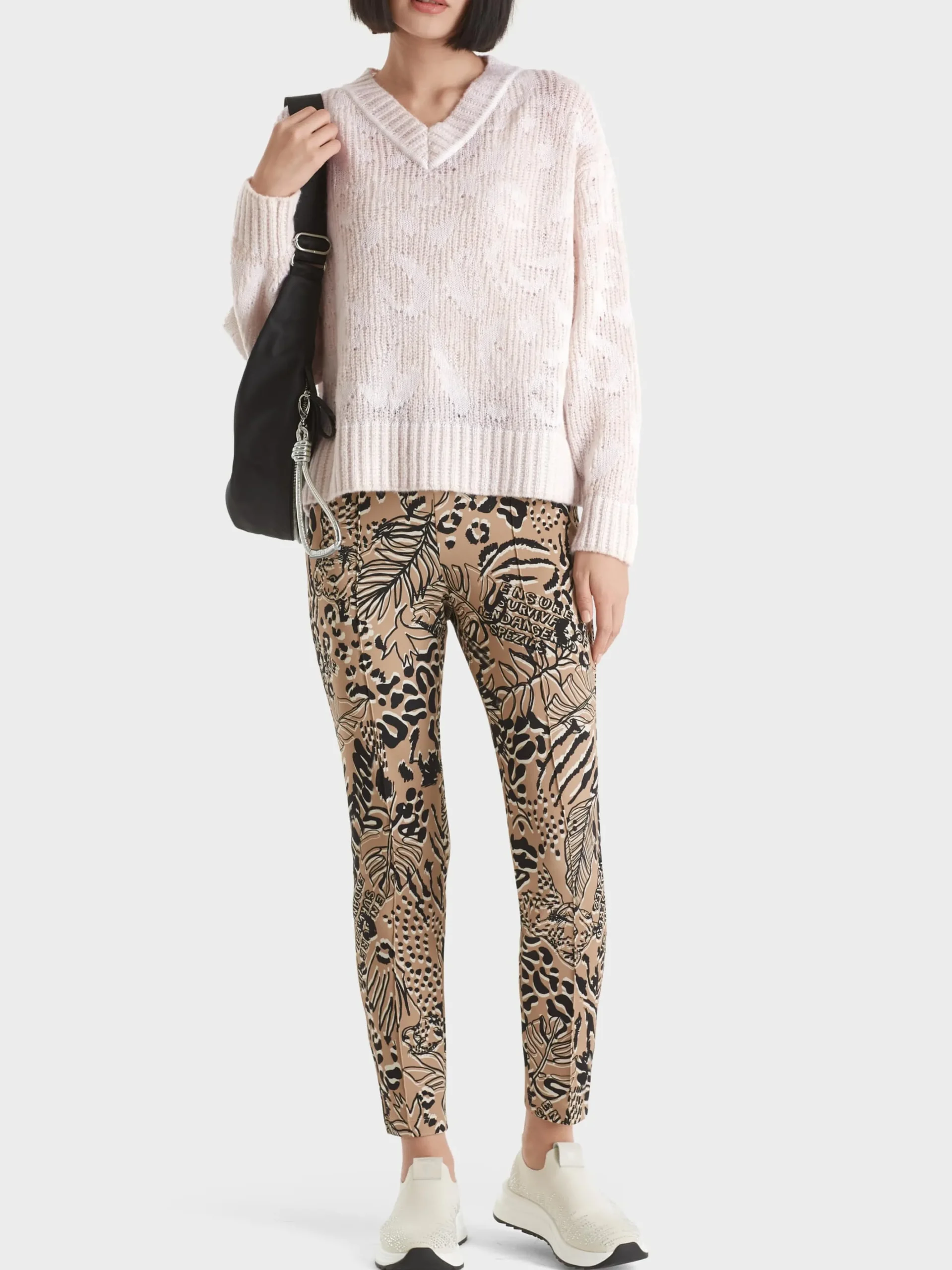 Marc Cain Pullover & Sweatshirts|Strick-GEMUSTERTER SWEATER – KNITTED IN GERMANY soft moon rock