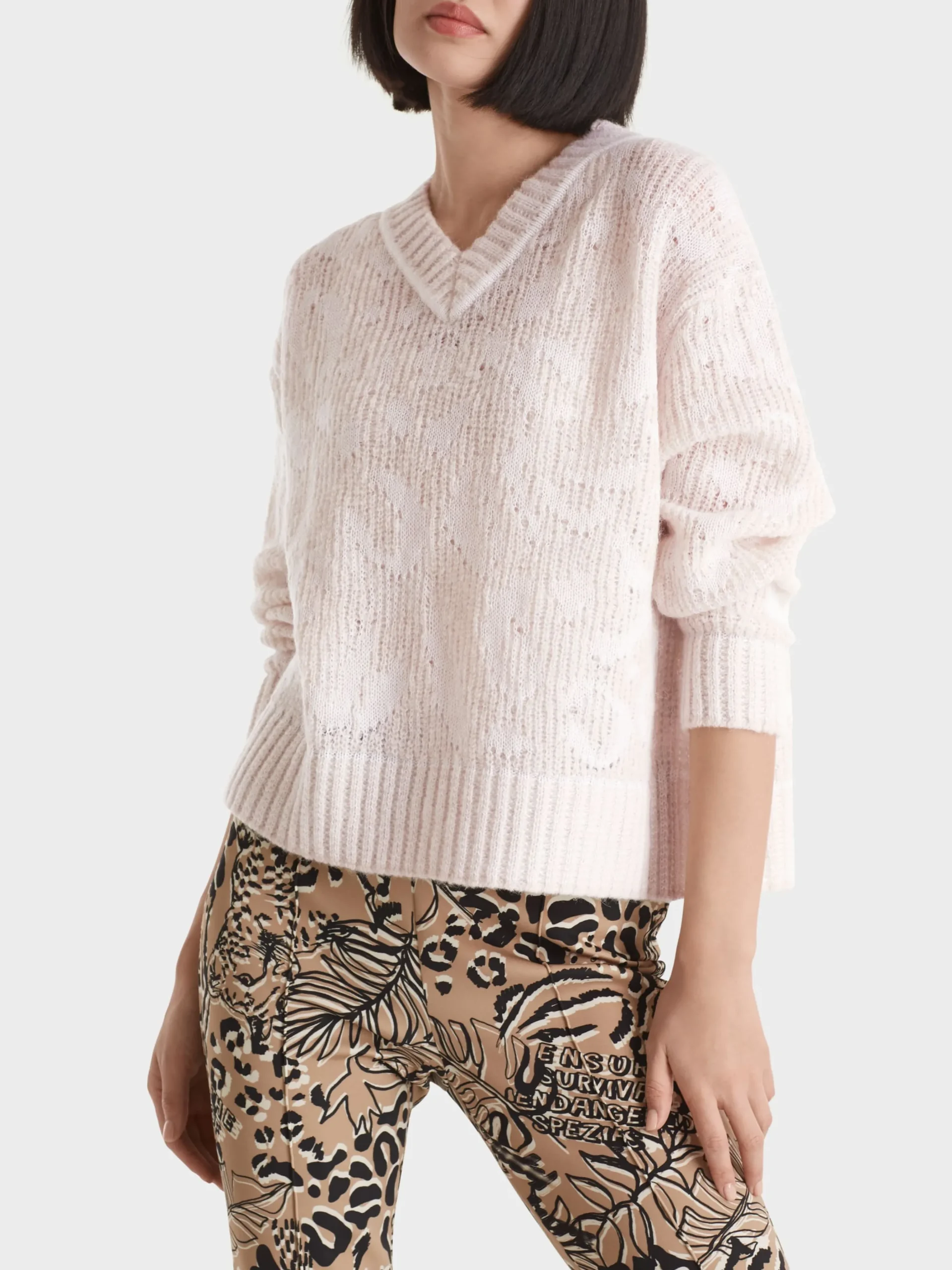 Marc Cain Pullover & Sweatshirts|Strick-GEMUSTERTER SWEATER – KNITTED IN GERMANY soft moon rock