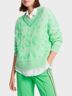 Marc Cain Pullover & Sweatshirts|Strick-GEMUSTERTER SWEATER – KNITTED IN GERMANY new neon green