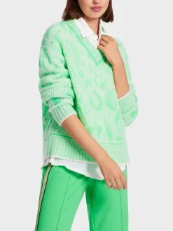 Marc Cain Pullover & Sweatshirts|Strick-GEMUSTERTER SWEATER – KNITTED IN GERMANY new neon green