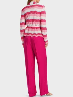 Marc Cain Jacken|Strick-GESTREIFTER CARDIGAN IM WELLENMUSTER deep fuchsia