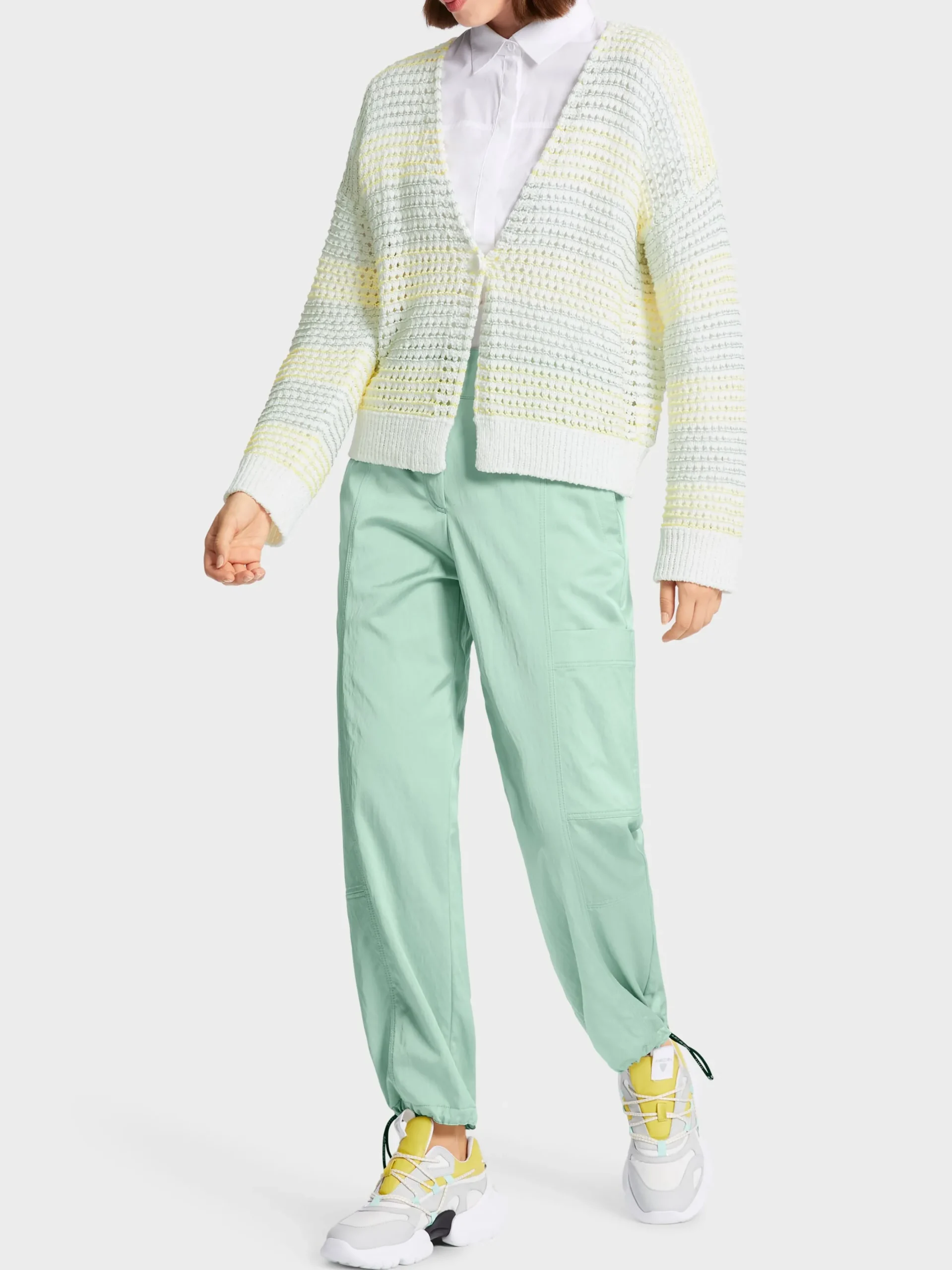 Marc Cain Jacken|Strick-GESTREIFTER CARDIGAN KNITTED IN GERMANY off-white