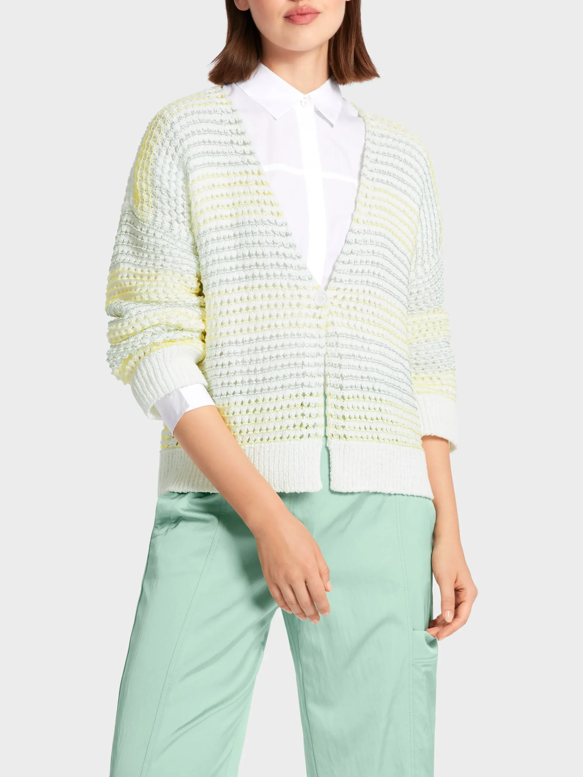 Marc Cain Jacken|Strick-GESTREIFTER CARDIGAN KNITTED IN GERMANY off-white